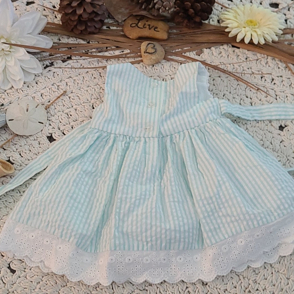 SUMMER BEAUTIFUL TEAL WHITE LACE  STRIPED  DRESS - Picture 11 of 16